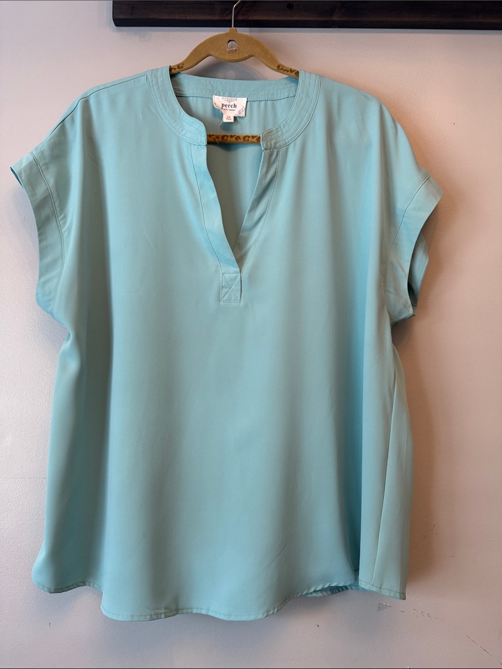 Blu Pepper Aqua Notch V-Neck Short Sleeve Blouse